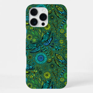 Coque iPhone 16 Pro Max Voler, voler libellule sur vert émeraude