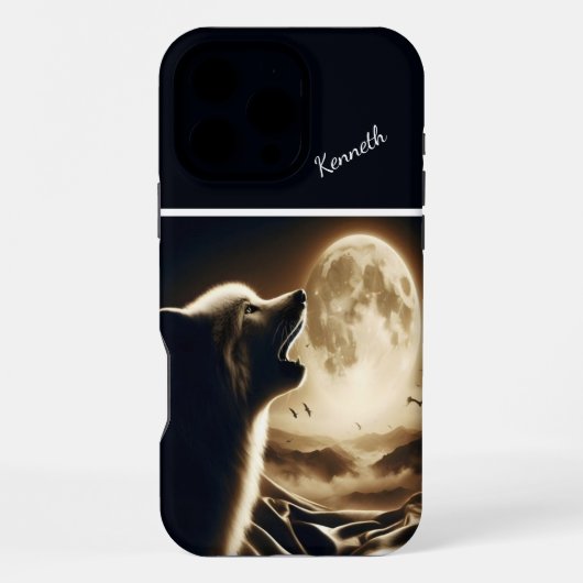 Coque iPhone 16 Pro Max Wolf Howling à la Pleine lune (Verso)