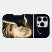Coque iPhone 16 Pro Max Wolf Howling à la Pleine lune (Verso Horizontal)