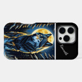 Coque iPhone 16 Pro Max Wolf Howling to Bright Moon (Verso Horizontal)