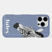 Coque iPhone 16 Pro Max Zèbre Noir Blanc Bleu ajouter Nom (Verso Horizontal)