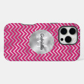 Coque iPhone 16 Pro Max Zigzag rose argent rayures Monogramme (Verso Horizontal)