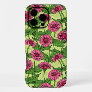 Coque iPhone 16 Pro Max Zinnias rose sur vert clair