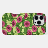 Coque iPhone 16 Pro Max Zinnias rose sur vert clair (Verso Horizontal)