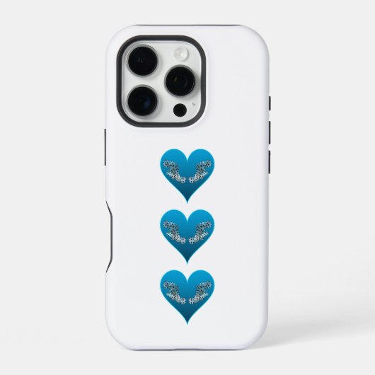 Coque iPhone 16 Pro Mérou - Cœurs bleus, disposés verticalement | (Verso)