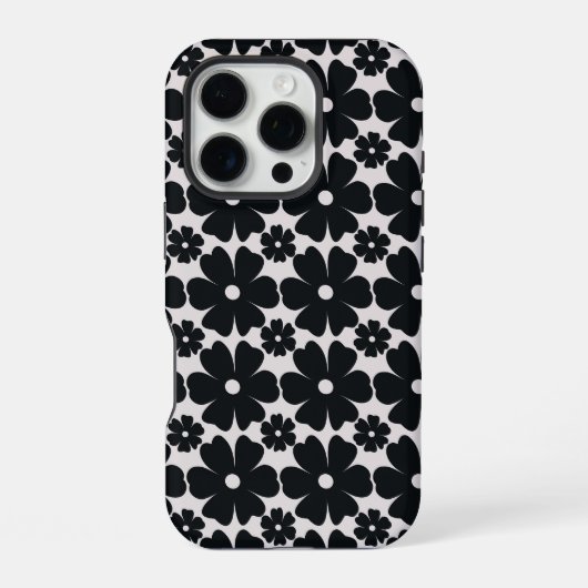 Coque iPhone 16 Pro Minimalist black & white daisy pattern (Verso)