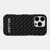 Coque iPhone 16 Pro Modern Black Rubber Lattice with Name (Verso Horizontal)