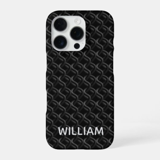 Coque iPhone 16 Pro Modern Black Rubber Lattice with Name (Verso)