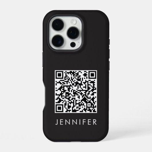 Coque iPhone 16 Pro Modern Minimalist Black Executive QR Code Monogram (Verso)