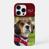 Coque iPhone 16 Pro Modern Monogram 1 Photo Burgundy Red (Verso)