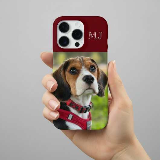 Coque iPhone 16 Pro Modern Monogram 1 Photo Burgundy Red