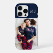 Coque iPhone 16 Pro Modern Monogram 1 Photo Navy Blue (Verso)