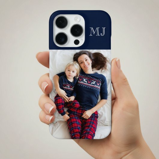 Coque iPhone 16 Pro Modern Monogram 1 Photo Navy Blue