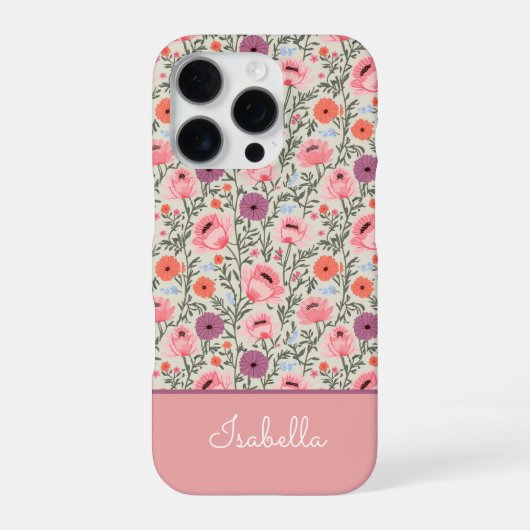 Coque iPhone 16 Pro Modern Wildflowers with Name (Verso)