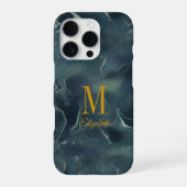 Coque iPhone 16 Pro Moderne Abstrait Vert Foncé Turquoise Monogramme N (Verso)
