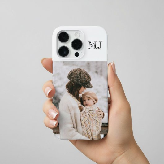 Coque iPhone 16 Pro Moderne Monogramme 1 Photo Blanc