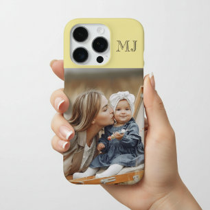 Coque iPhone 16 Pro Moderne Monogramme 1 Photo Jaune Clair