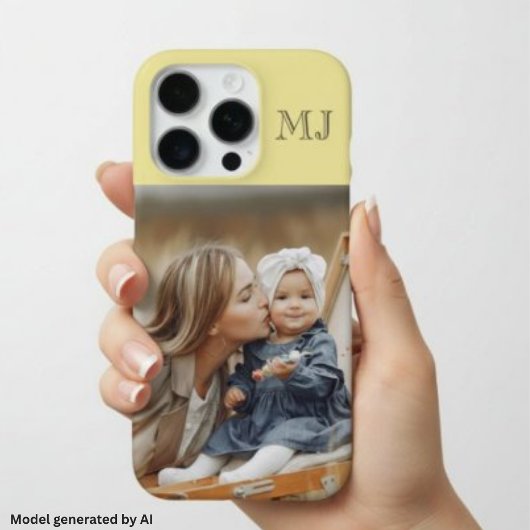 Coque iPhone 16 Pro Moderne Monogramme 1 Photo Jaune Clair