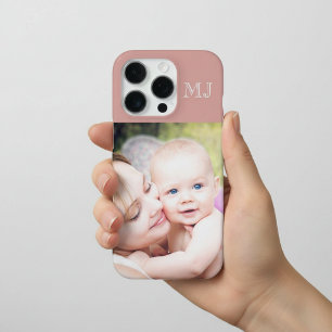 Coque iPhone 16 Pro Moderne Monogramme 1 Photo Rose Poussiéreuse