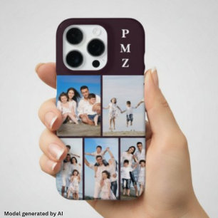 Coque iPhone 16 Pro Moderne Monogramme 5 Photo Collage Prune Violet