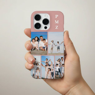 Coque iPhone 16 Pro Moderne Monogramme 5 Photo Collage Rose Poussiéreu