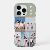 Coque iPhone 16 Pro Moderne Monogramme 5 Photos Collage Vert Sauge (Verso)