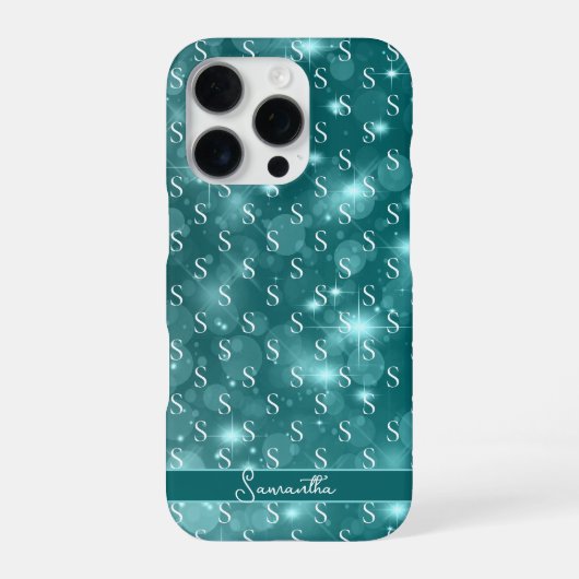Coque iPhone 16 Pro Moderne Monogramme Océan Bleu Brillance (Verso)