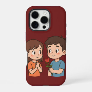 Coque iPhone 16 Pro Moment Timide Amour 💕 Joli Dessin Animé