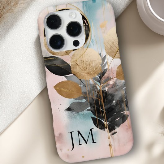 Coque iPhone 16 Pro Monogramme botanique élégant en or