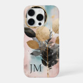Coque iPhone 16 Pro Monogramme botanique élégant en or (Verso)