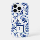 Coque iPhone 16 Pro Monogramme chinoiserie bleue (Verso)