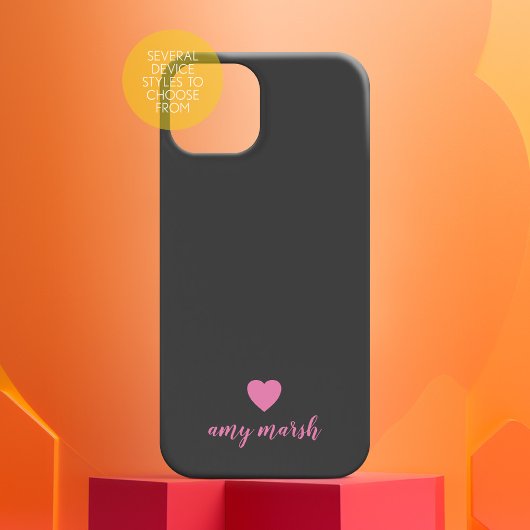 Coque iPhone 16 Pro Monogramme de cœur minimal peut modifier black pin