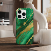 Coque iPhone 16 Pro Monogramme de marbre vert élégant or