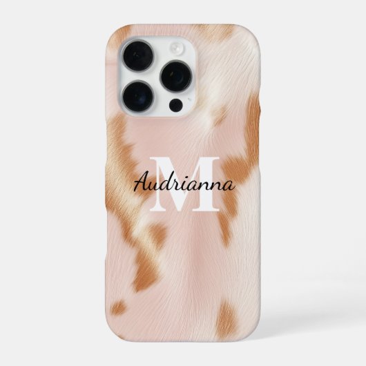 Coque iPhone 16 Pro Monogramme de vache blanche rose (Verso)