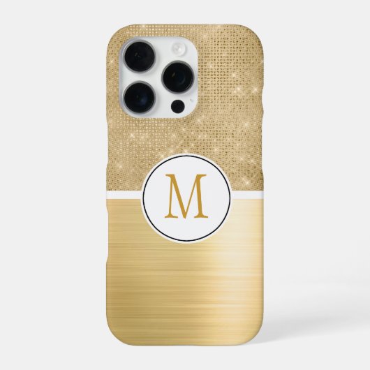 Coque iPhone 16 Pro Monogramme d'étincelle dorée (Verso)