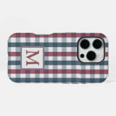 Coque iPhone 16 Pro Monogramme en plaid rouge, blanc et bleu (Verso Horizontal)