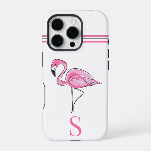 Coque iPhone 16 Pro Monogramme Flamant Rose (Verso)