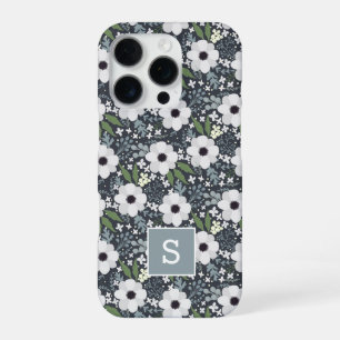 Coque iPhone 16 Pro Monogramme Floral Marine