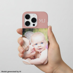 Coque iPhone 16 Pro Monogramme Moderne 1 Photo Rose Poussiéreuse