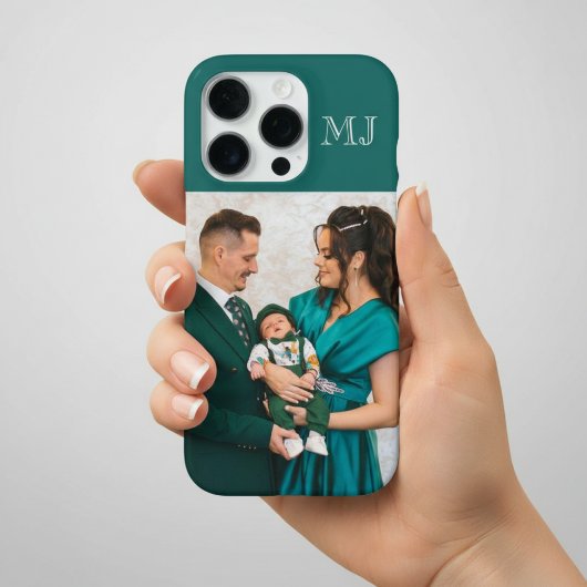 Coque iPhone 16 Pro Monogramme Moderne 1 Photo Vert Sarcelle