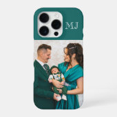 Coque iPhone 16 Pro Monogramme Moderne 1 Photo Vert Sarcelle (Verso)