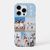 Coque iPhone 16 Pro Monogramme Moderne 5 Photo Collage Bleu Bébé (Verso)
