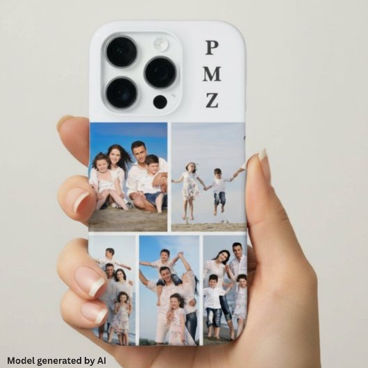 Coque iPhone 16 Pro Monogramme Moderne 5 Photo Collage Cloud Dancer Bl