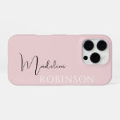 Coque iPhone 16 Pro Monogramme moderne de script rose vif (Verso Horizontal)
