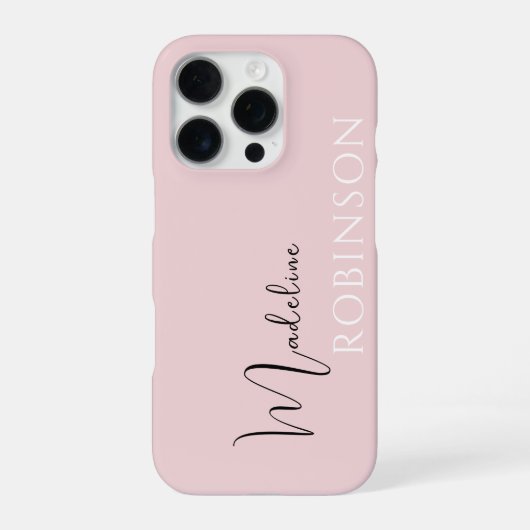Coque iPhone 16 Pro Monogramme moderne de script rose vif (Verso)