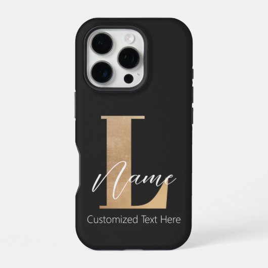 Coque iPhone 16 Pro Monogramme Moderne Initiale L & Nom Personnalisé (Verso)
