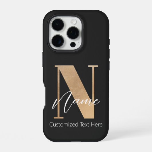 Coque iPhone 16 Pro Monogramme moderne Initiale N & Nom Personnalisé (Verso)