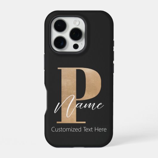 Coque iPhone 16 Pro Monogramme moderne Initiale P & Nom Personnalisé (Verso)
