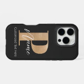 Coque iPhone 16 Pro Monogramme moderne Initiale P & Nom Personnalisé (Verso Horizontal)