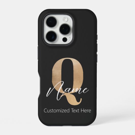 Coque iPhone 16 Pro Monogramme moderne Q & Nom initial Personnalisé (Verso)
